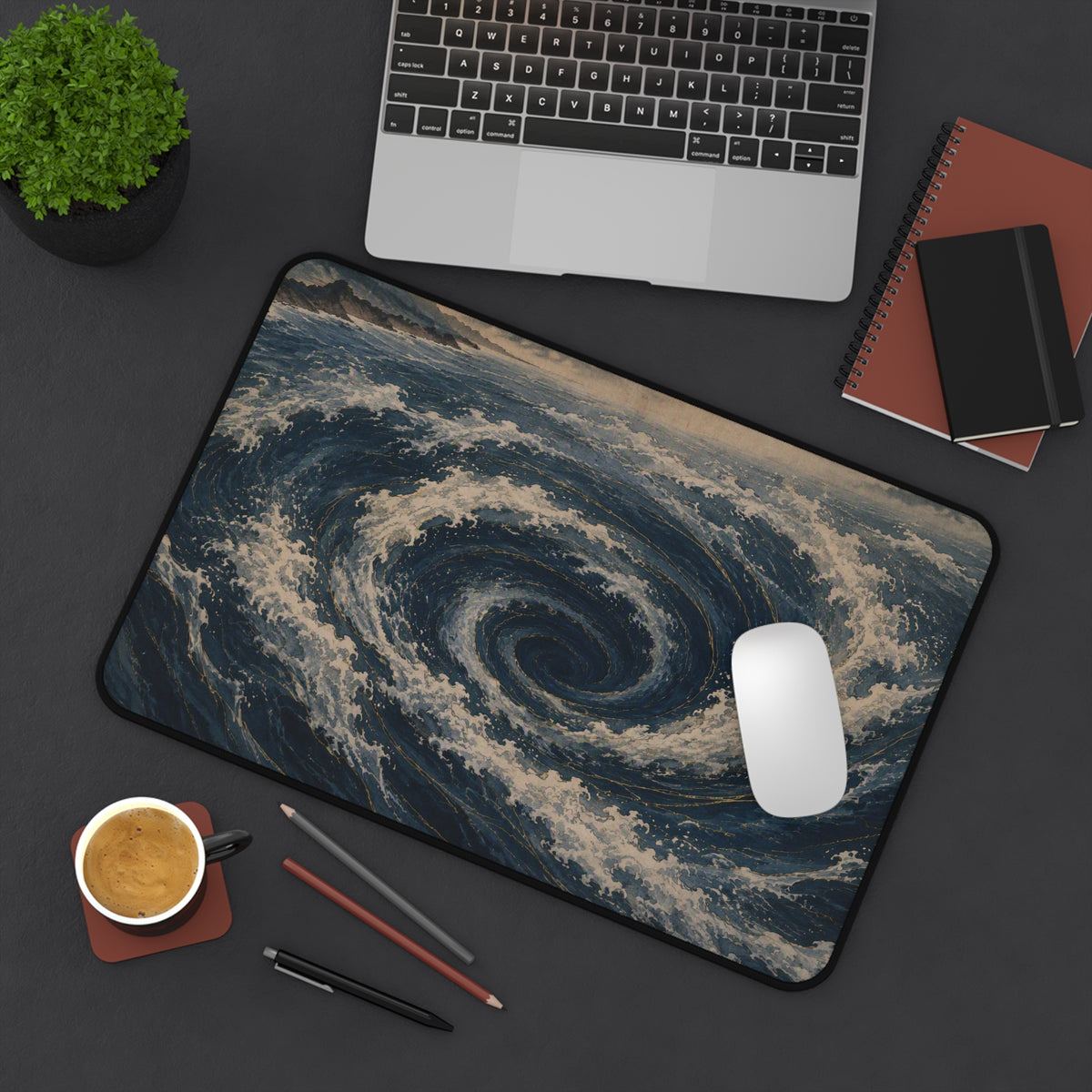 Whirlpool Desk Mat — Japanese ocean vortex desk pad by Akariwave, view 9