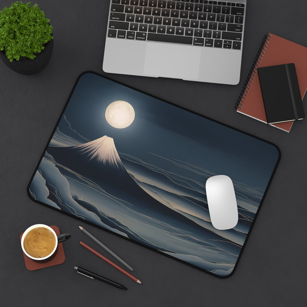 Fuji Moon Desk Mat — Japanese night landscape desk pad by Akariwave, view 9
