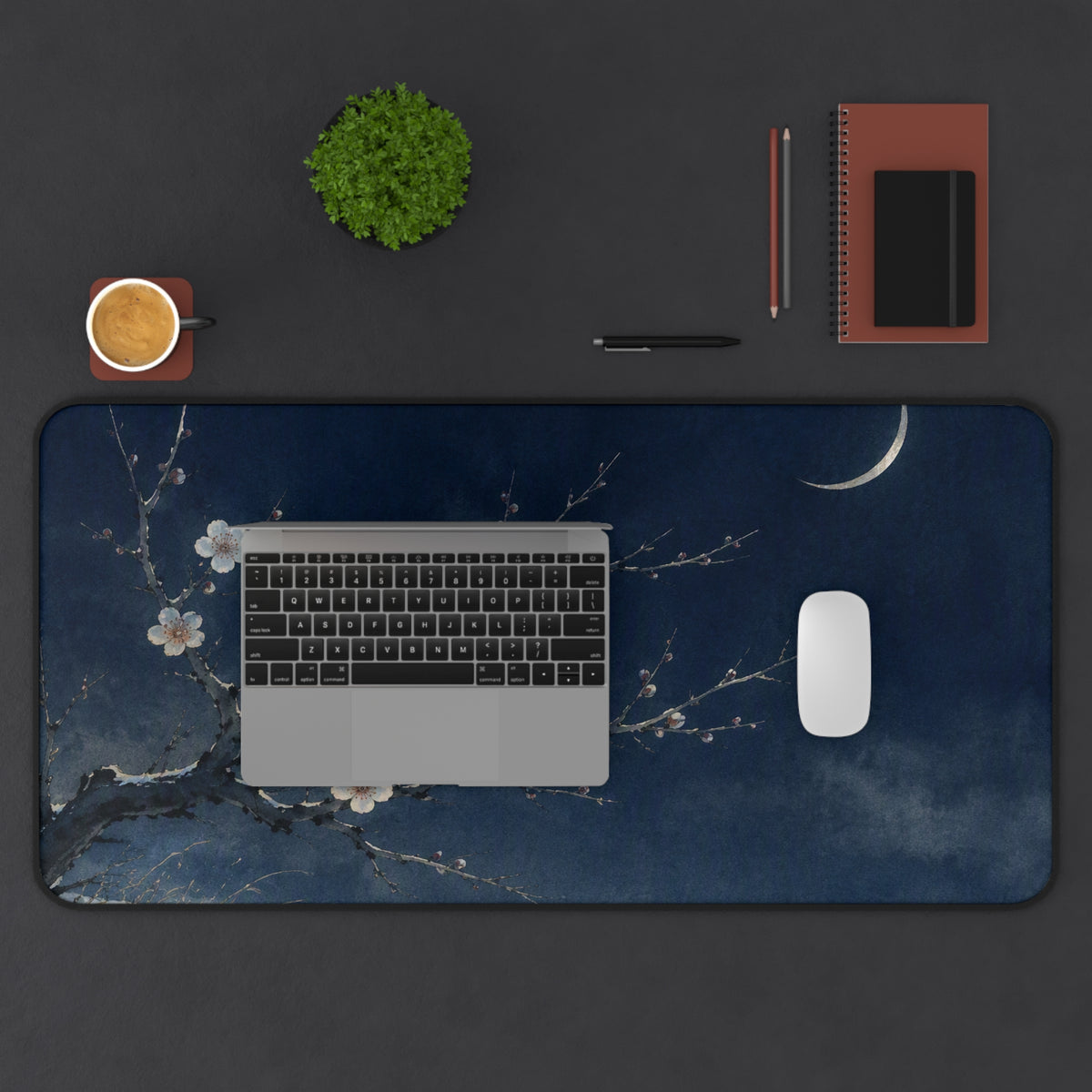 Plum Blossom Desk Mat — Japanese winter moon desk pad by Akariwave, view 5