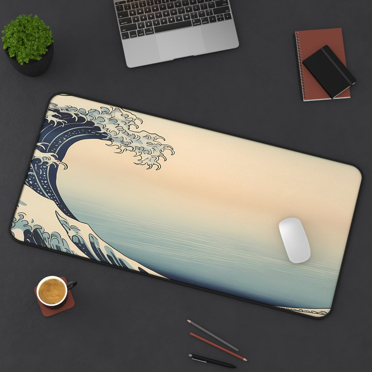 Hokusai Wave Desk Mat — Japanese wave art desk pad by Akariwave, view 6