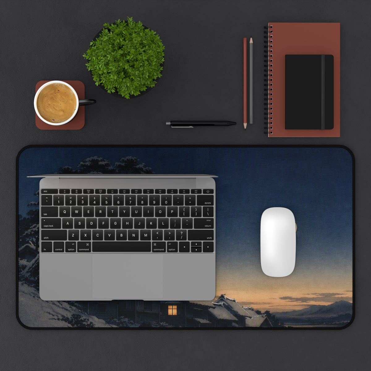 Snow Village Desk Mat — Japanese winter desk pad by Akariwave, view 11