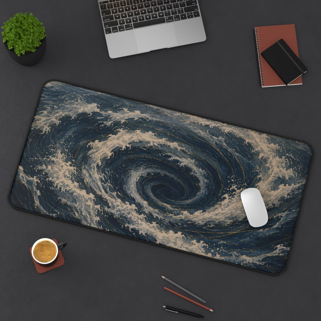 Whirlpool Desk Mat — Japanese ocean vortex desk pad by Akariwave, view 6