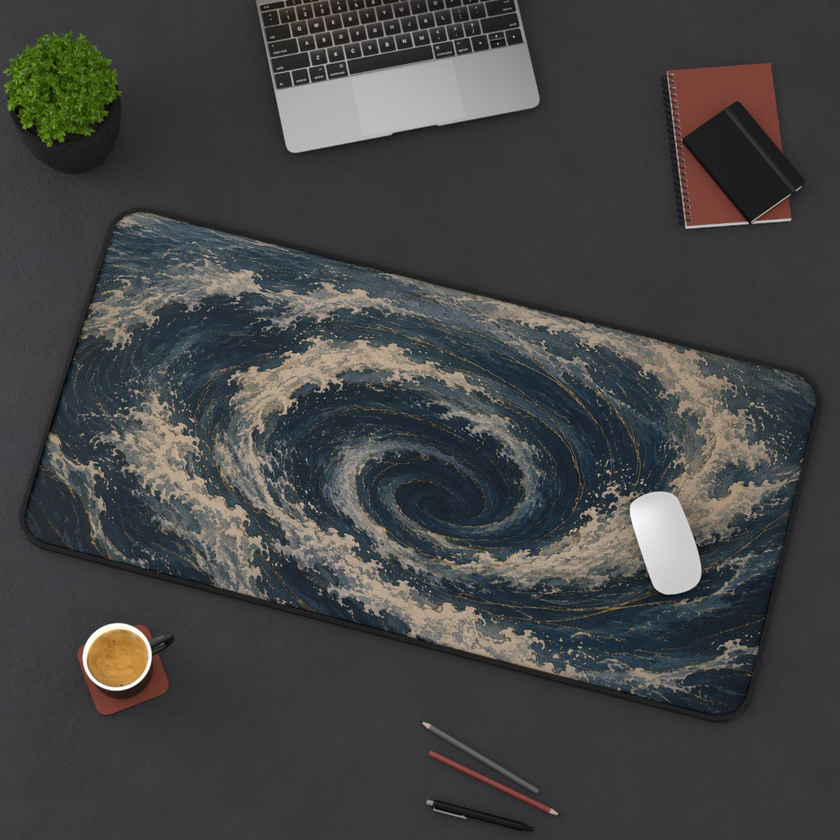 Whirlpool Desk Mat — Japanese ocean vortex desk pad by Akariwave, view 6