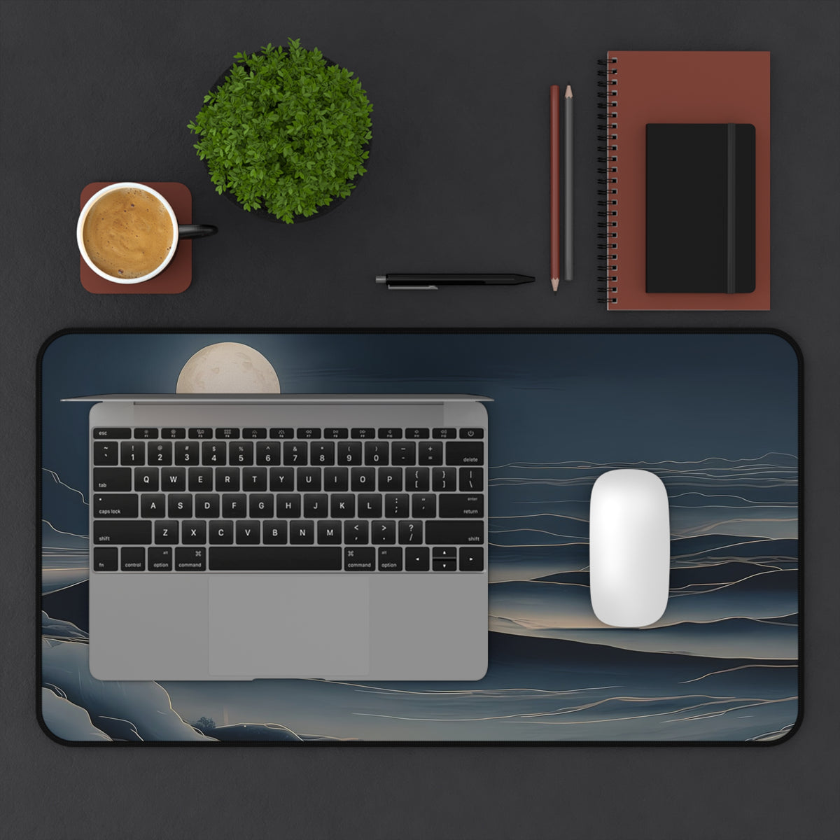 Fuji Moon Desk Mat — Japanese night landscape desk pad by Akariwave, view 11
