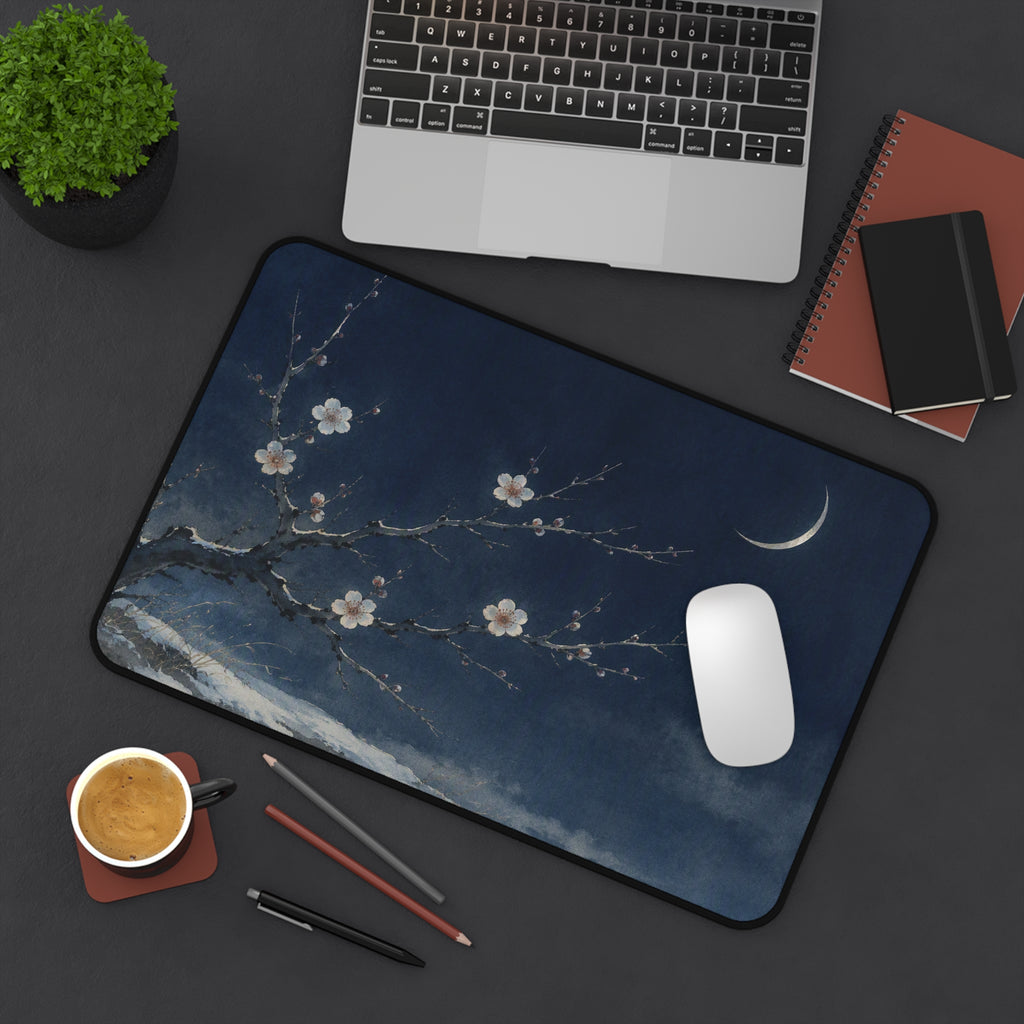 Plum Blossom Desk Mat — Japanese winter moon desk pad by Akariwave, view 9