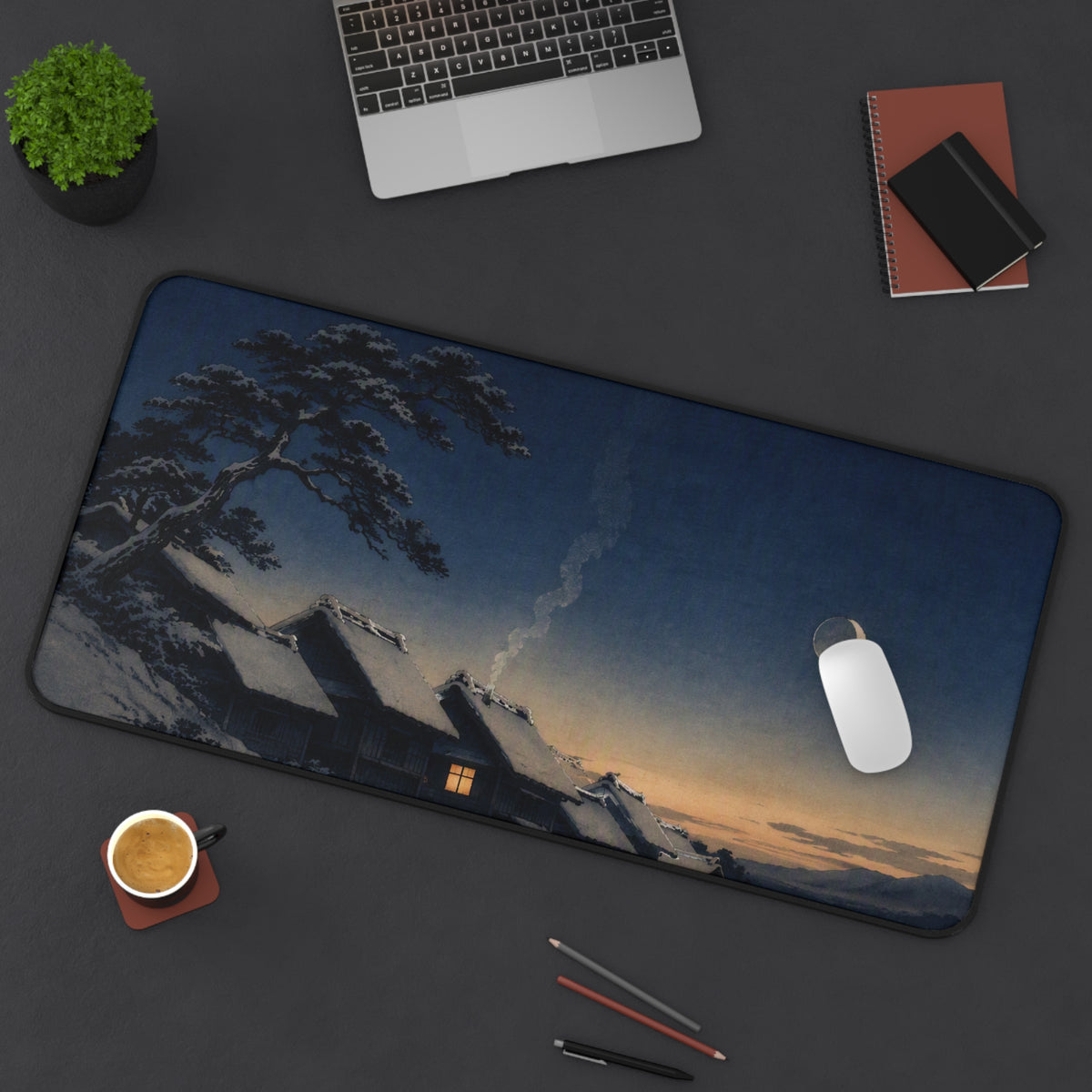 Snow Village Desk Mat — Japanese winter desk pad by Akariwave, view 6
