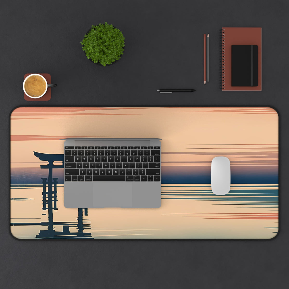 Torii Sunset Desk Mat — Japanese twilight desk pad by Akariwave, view 5