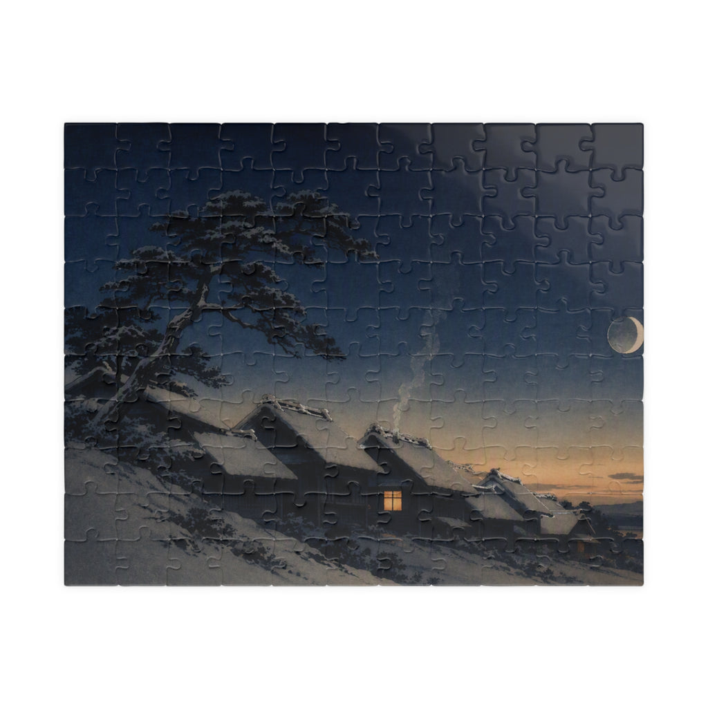 Snow Village Puzzle — snowy winter village, ukiyo-e style jigsaw puzzle by Akariwave