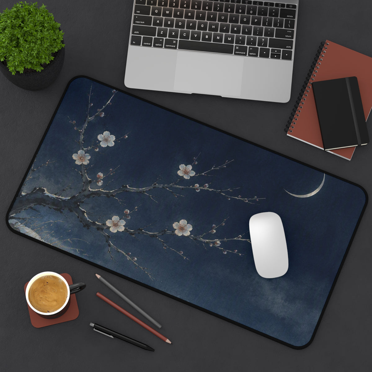Plum Blossom Desk Mat — Japanese winter moon desk pad by Akariwave, view 12
