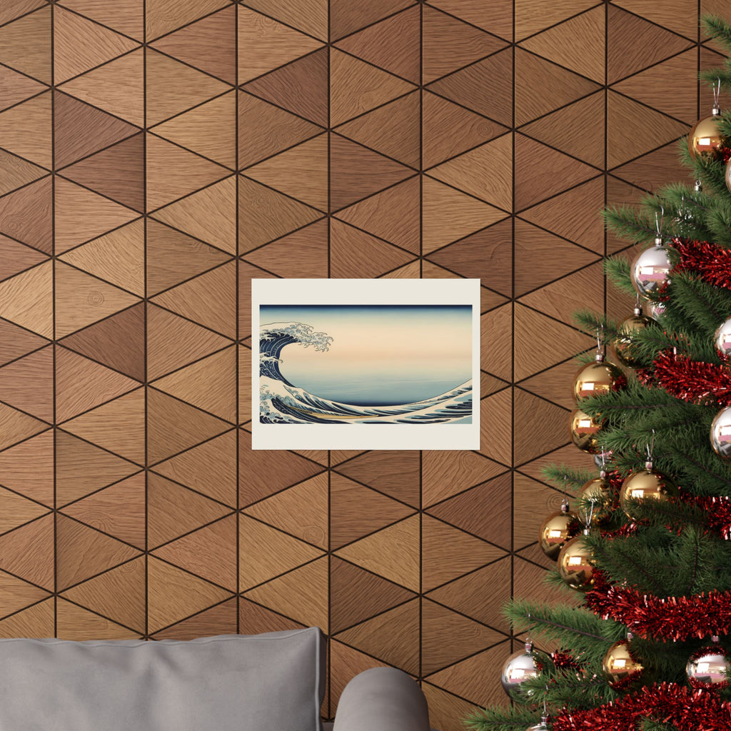 The Great Wave matte poster 16x12 — Japanese wave wall art shown in a room setting