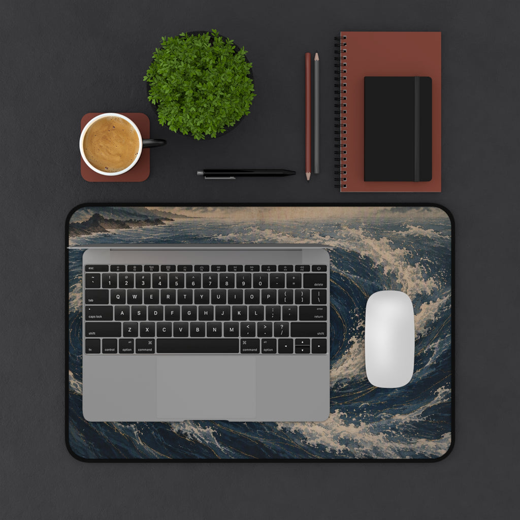 Whirlpool Desk Mat — Japanese ocean vortex desk pad by Akariwave, view 8