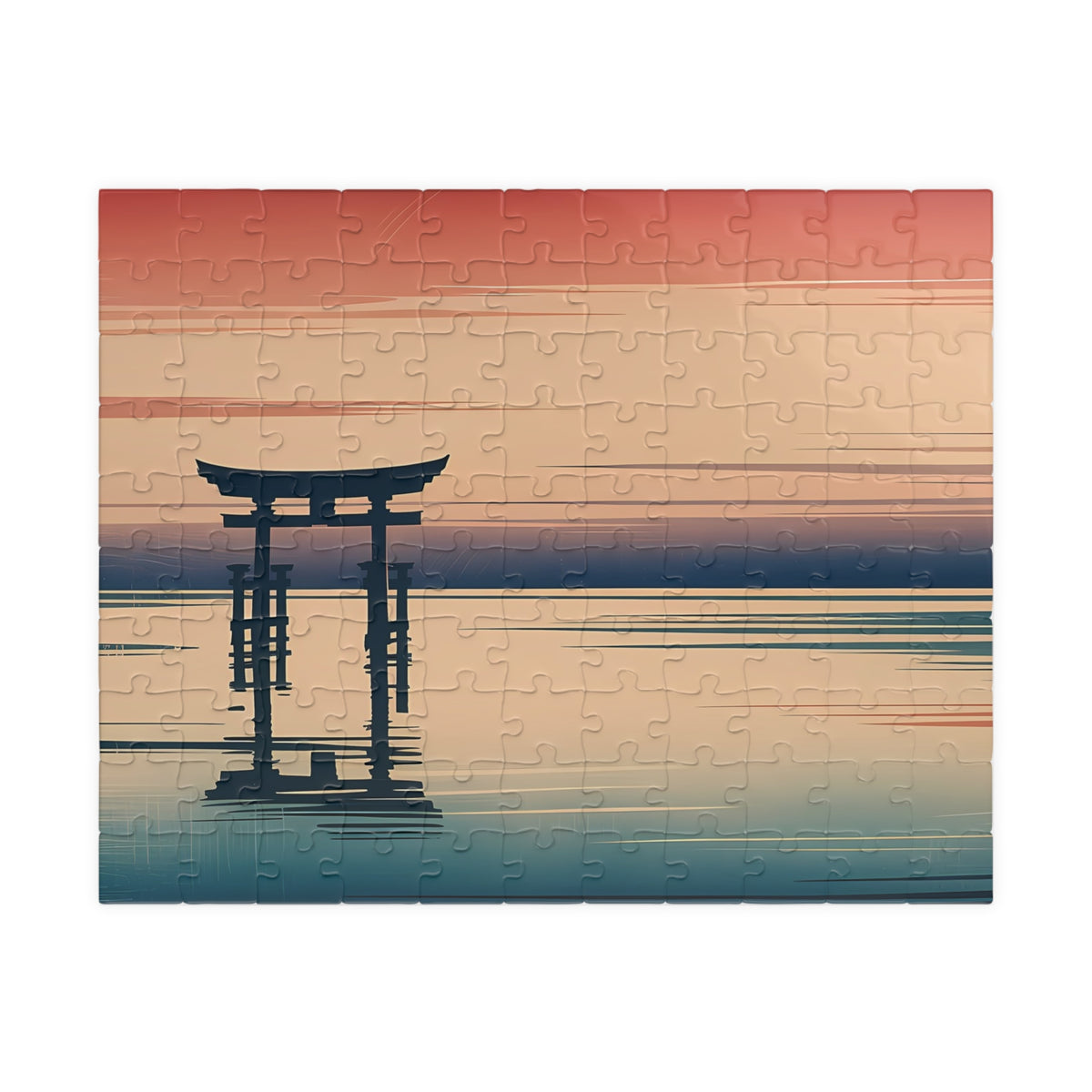 Torii Sunset Puzzle — torii gate in still water at sunset, ukiyo-e style jigsaw puzzle by Akariwave