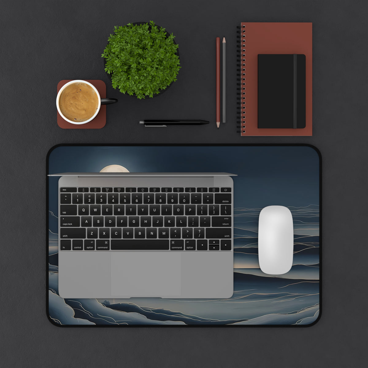 Fuji Moon Desk Mat — Japanese night landscape desk pad by Akariwave, view 8
