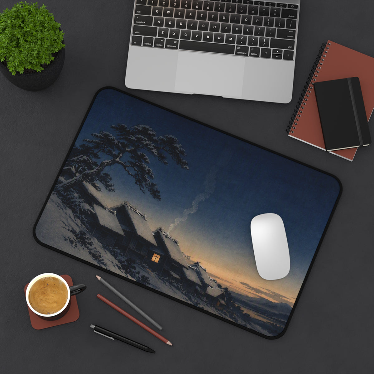 Snow Village Desk Mat — Japanese winter desk pad by Akariwave, view 9