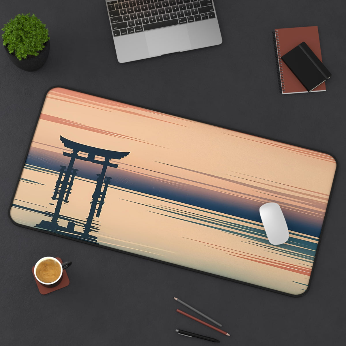 Torii Sunset Desk Mat — Japanese twilight desk pad by Akariwave, view 6