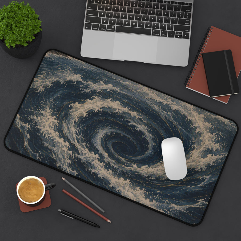 Whirlpool Desk Mat — Japanese ocean vortex desk pad by Akariwave, view 12