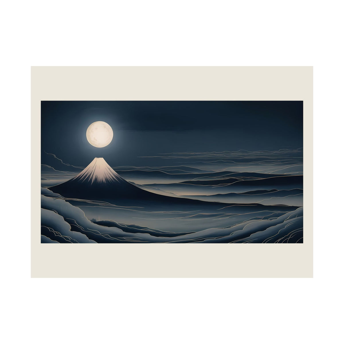 Moonlit Fuji matte poster 16x12 — Japanese night landscape art print by Akariwave, front view