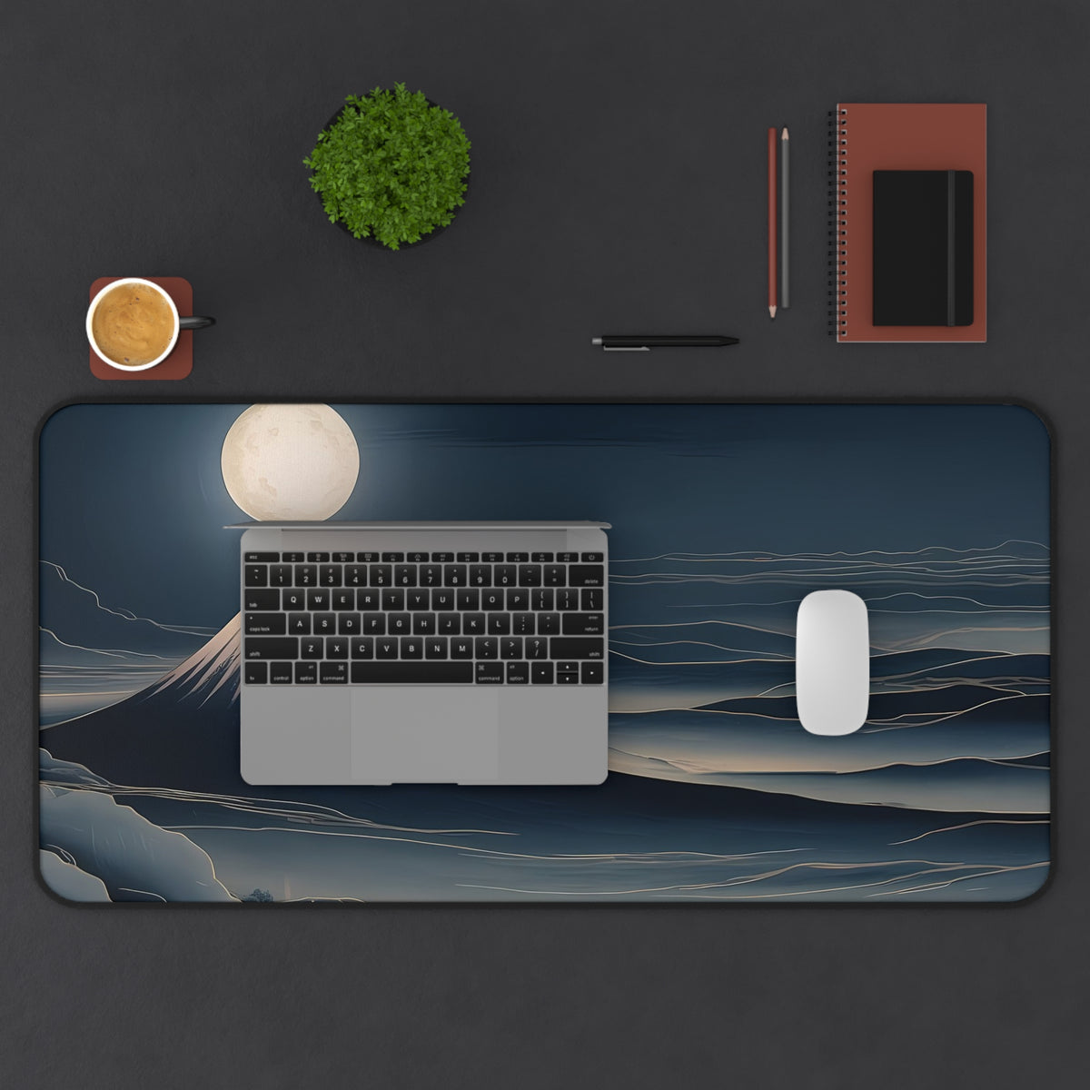 Fuji Moon Desk Mat — Japanese night landscape desk pad by Akariwave, view 5
