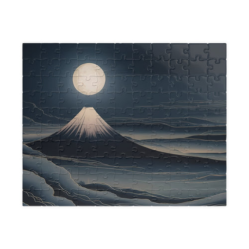 Fuji Moon Puzzle — Mount Fuji under a full moon, ukiyo-e night landscape jigsaw puzzle by Akariwave