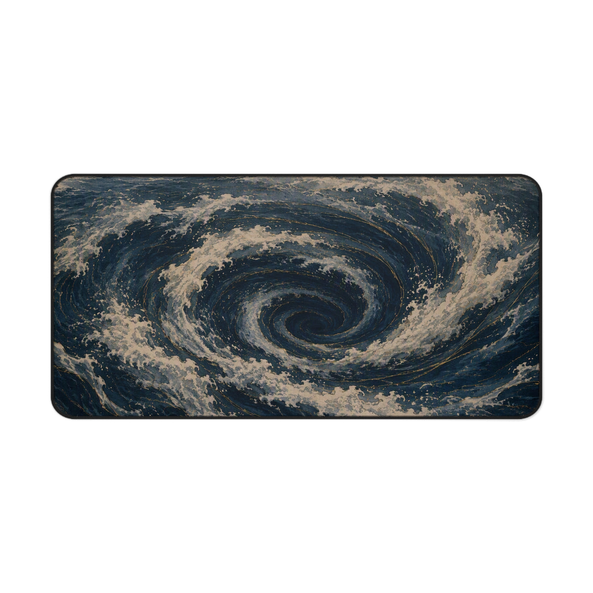 Whirlpool Desk Mat — swirling ocean vortex, Japanese ukiyo-e style neoprene mouse pad by Akariwave