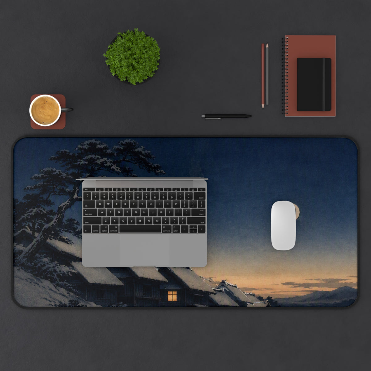 Snow Village Desk Mat — Japanese winter desk pad by Akariwave, view 5