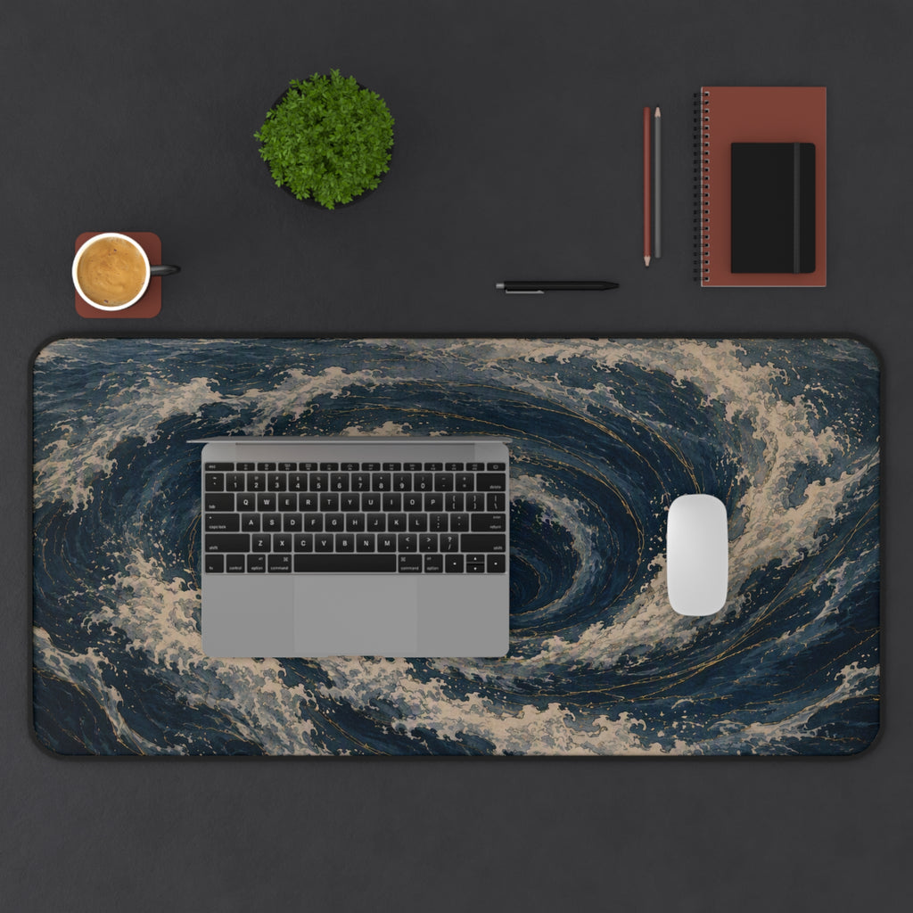 Whirlpool Desk Mat — Japanese ocean vortex desk pad by Akariwave, view 5