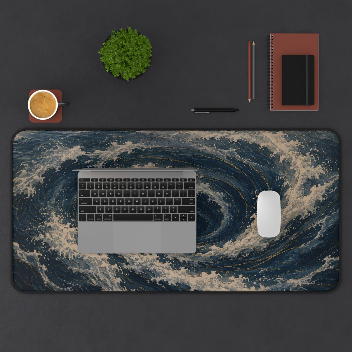 Whirlpool Desk Mat — Japanese ocean vortex desk pad by Akariwave, view 5