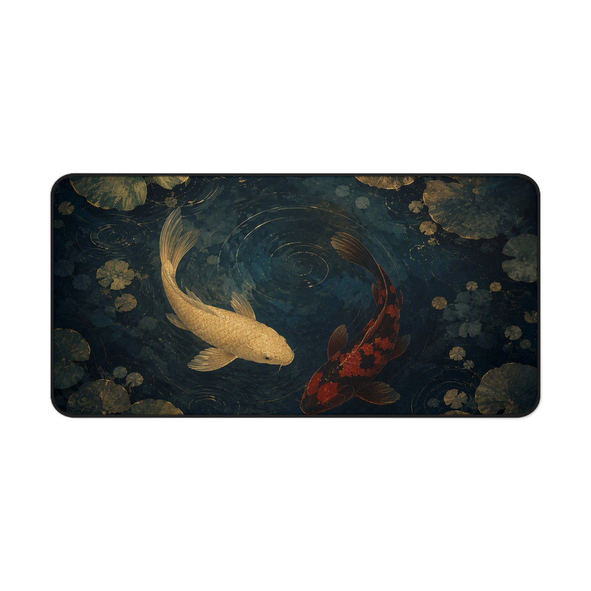 Koi Pond Desk Mat — koi fish in a still pond, Japanese ukiyo-e style neoprene mouse pad by Akariwave