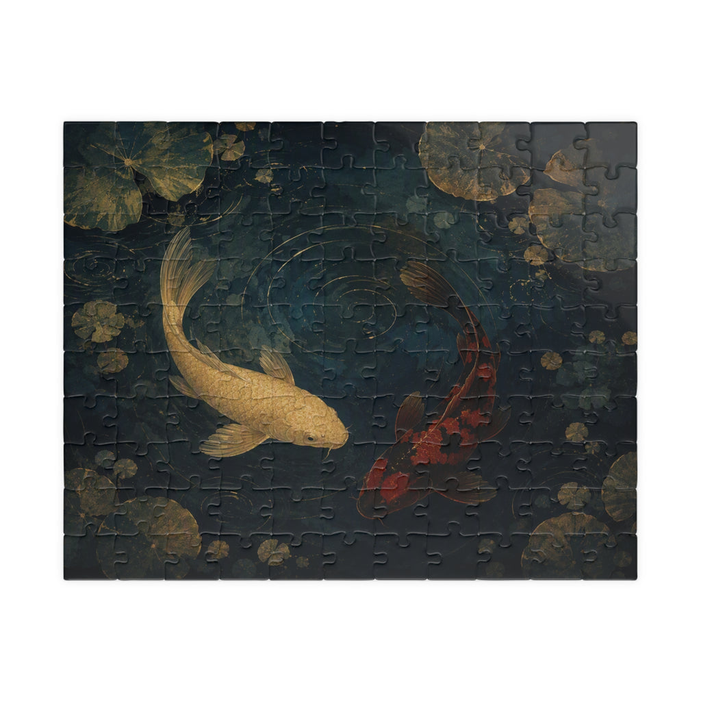 Koi Pond Puzzle — koi fish pond, ukiyo-e style jigsaw puzzle by Akariwave