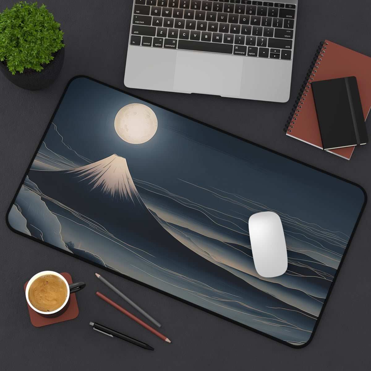 Fuji Moon Desk Mat — Japanese night landscape desk pad by Akariwave, view 12