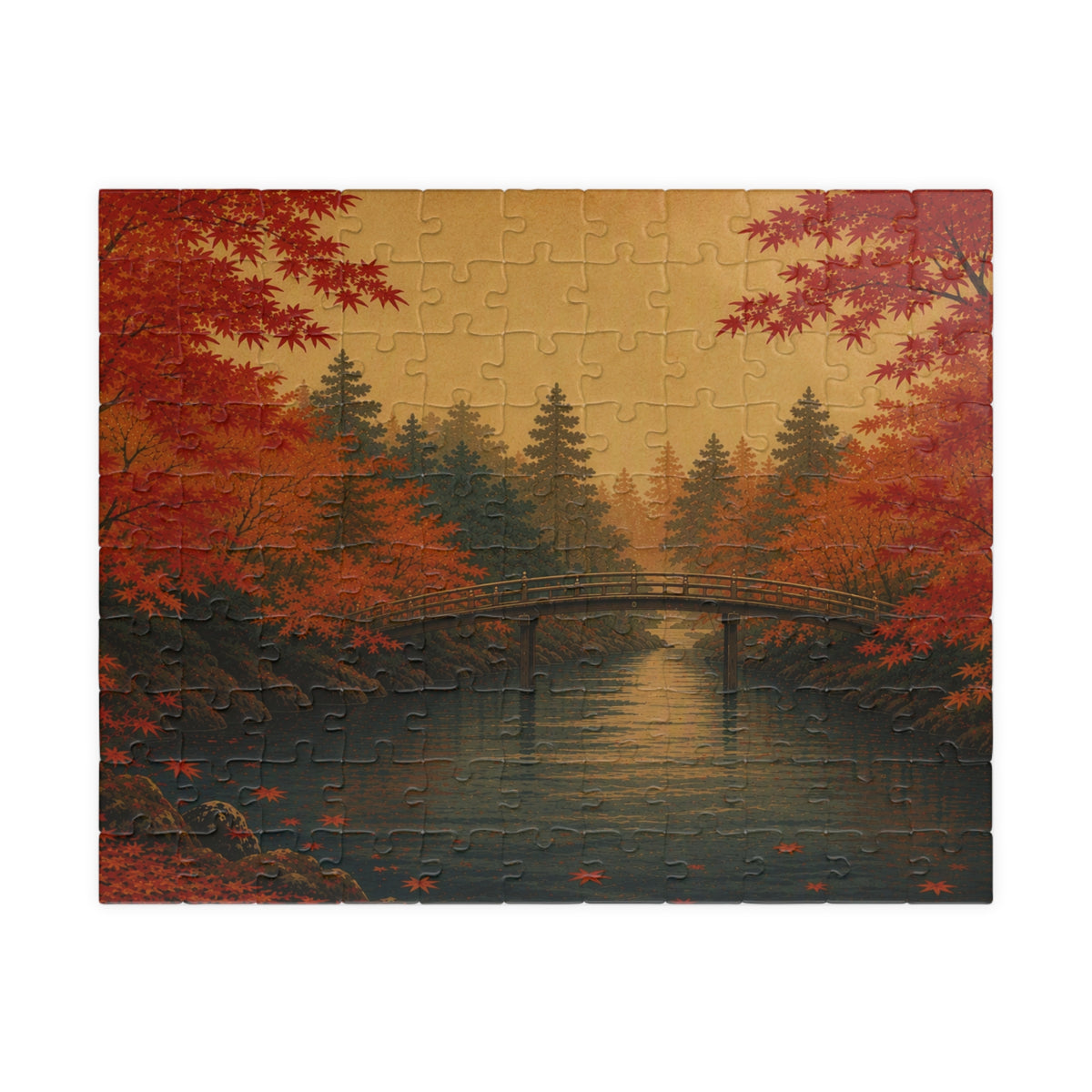 Maple River Puzzle — autumn maple river scene, ukiyo-e style jigsaw puzzle by Akariwave